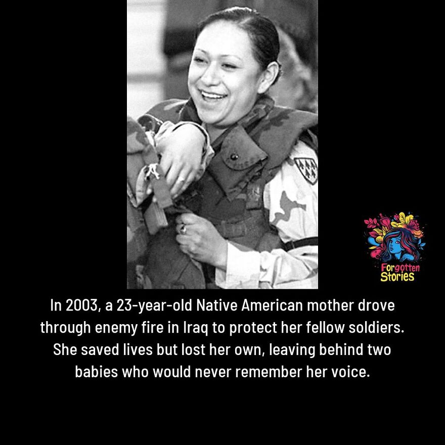 Black and white photo of a Native American female soldier smiling, representing forgotten stories in military history.