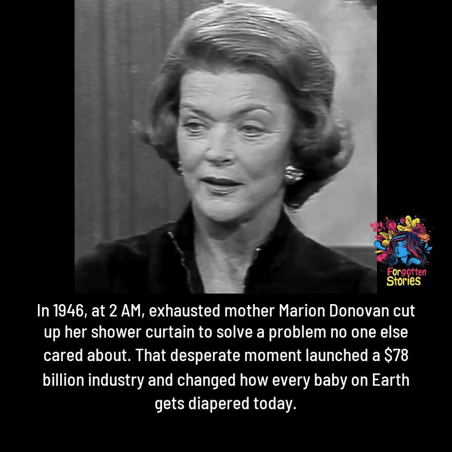 Black and white photo of Marion Donovan, featured on a Facebook page uncovering forgotten stories that need more attention.