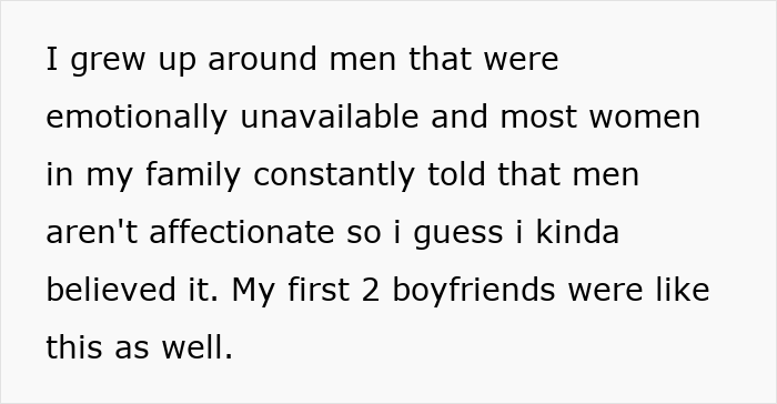Text about a woman reflecting on emotionally unavailable men, related to woman leave fiance over boyfriend topic.