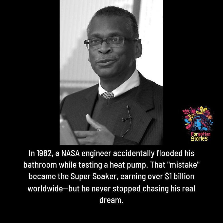 Black and white photo of a man with glasses sharing forgotten stories about unexpected inventions.