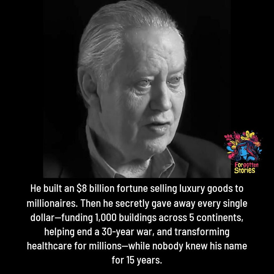 Black and white portrait of an older man with text about forgotten stories uncovering impactful acts.