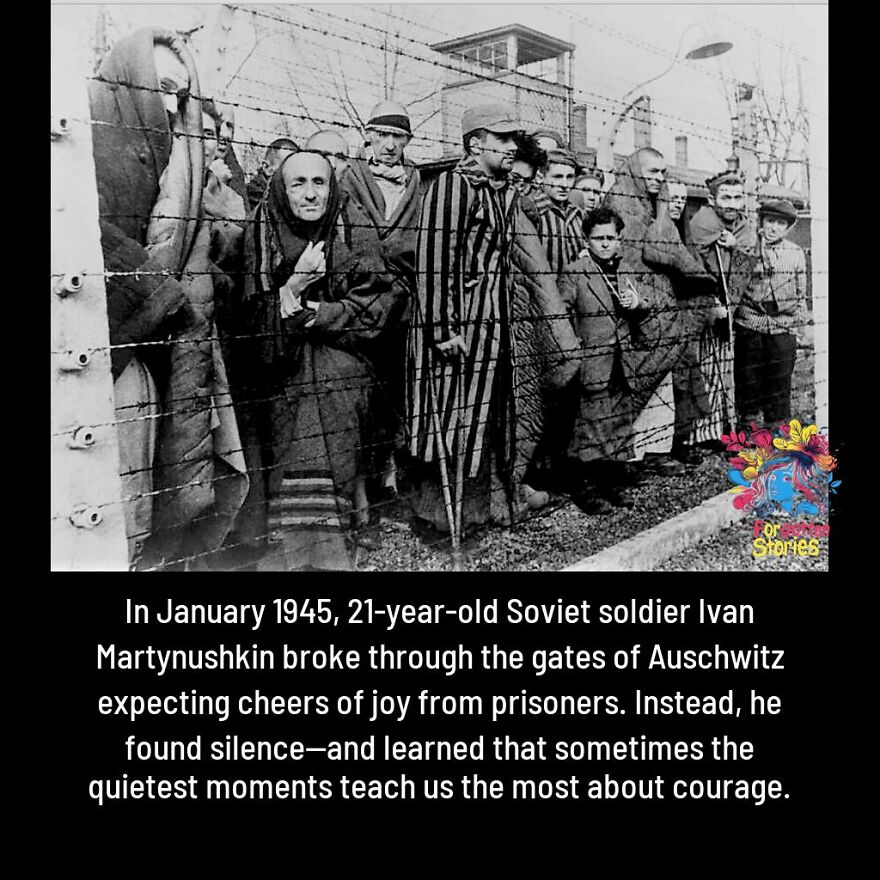 Black and white photo of Auschwitz prisoners behind barbed wire, highlighting forgotten stories needing more attention.