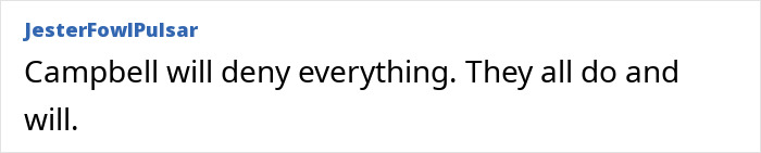 Comment discussing Campbell denying allegations related to Epstein files and Ghislaine Maxwell offering two playmates.
