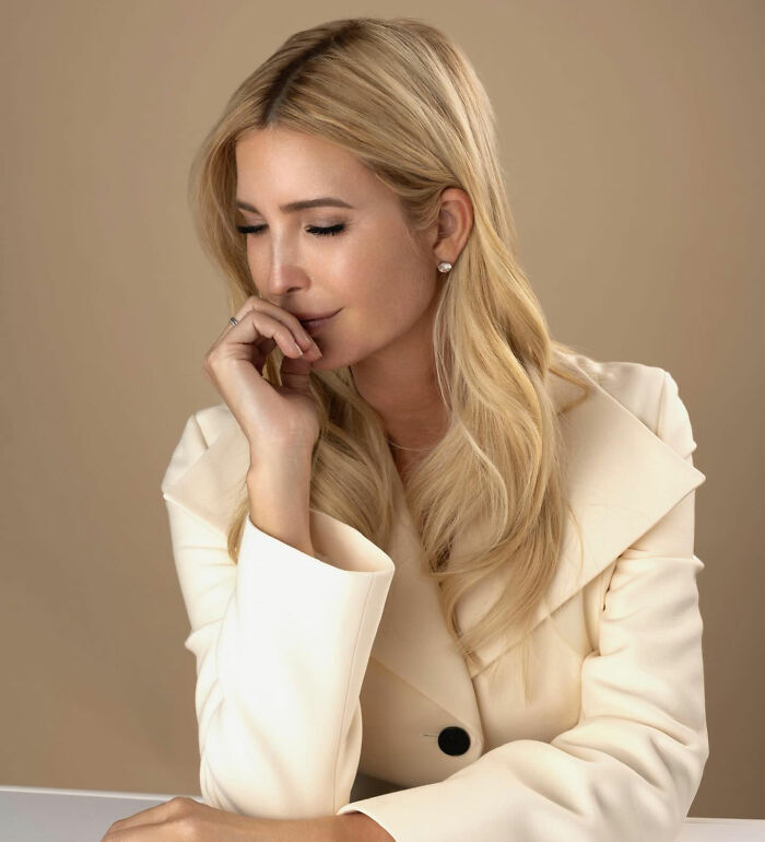 Ivanka Trump in a cream blazer with long blonde hair, posing thoughtfully, highlighting her transformation after Lunar New Year post.