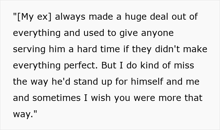 Alt text: Text message showing relationship drama where GF wishes BF was as manly as her ex and he claps back with a response.