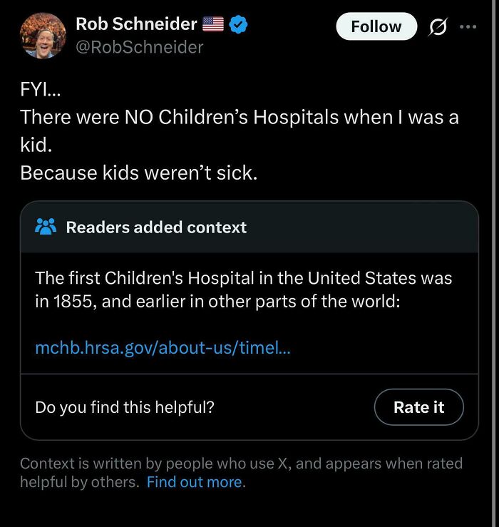 Alt text: Twitter post showing a misleading claim about children's hospitals, highlighting dumb social media posts with low IQ reactions.
