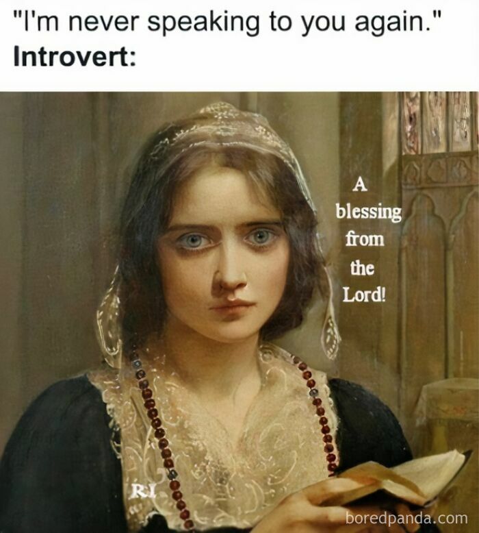 Classical art meme showing a woman with a book, combining modern humor with old painting revival.