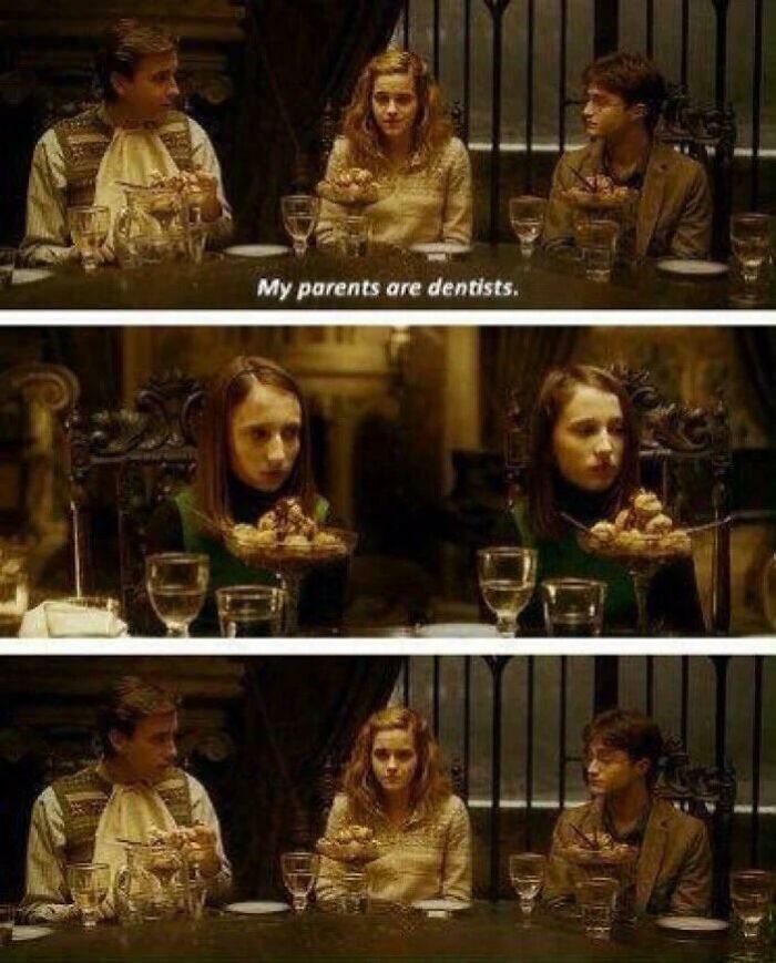 Scene from a movie dinner showing two identical girls with one ice cream, illustrating absurd yet accurate movie and TV details.