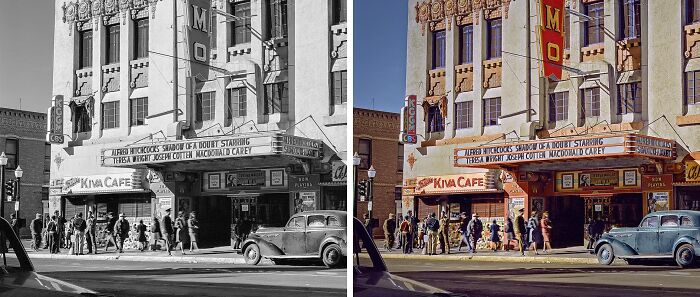 Side-by-side images showing turning history into living color with stunning works by Sébastien De Oliveira.