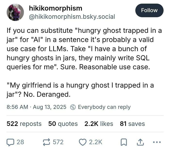 Tweet about unhinged sentences involving hungry ghosts and AI, sparking reactions and leaving everyone speechless.