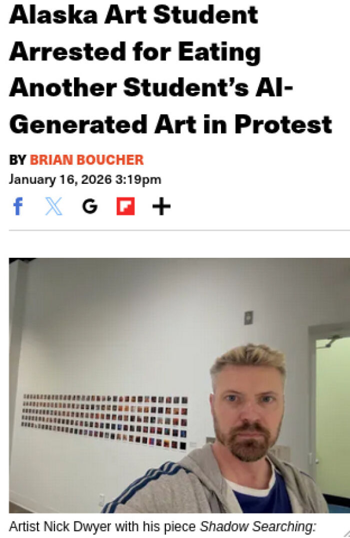 Artist Nick Dwyer with his art piece in an Alaska protest, one of the unhinged sentences that left everyone speechless.