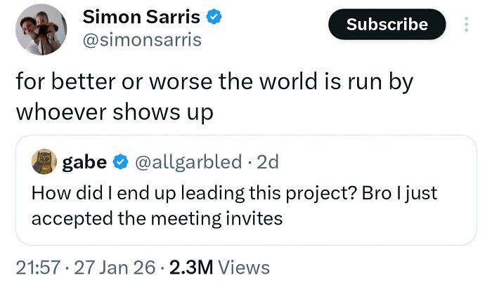 Tweet screenshot showing unhinged sentences with over 2.3 million views, capturing unexpected and speechless moments online.