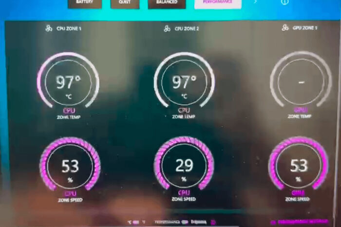 Computer screen showing high CPU temperatures and speeds, illustrating tech support workers' challenges with hardware issues.