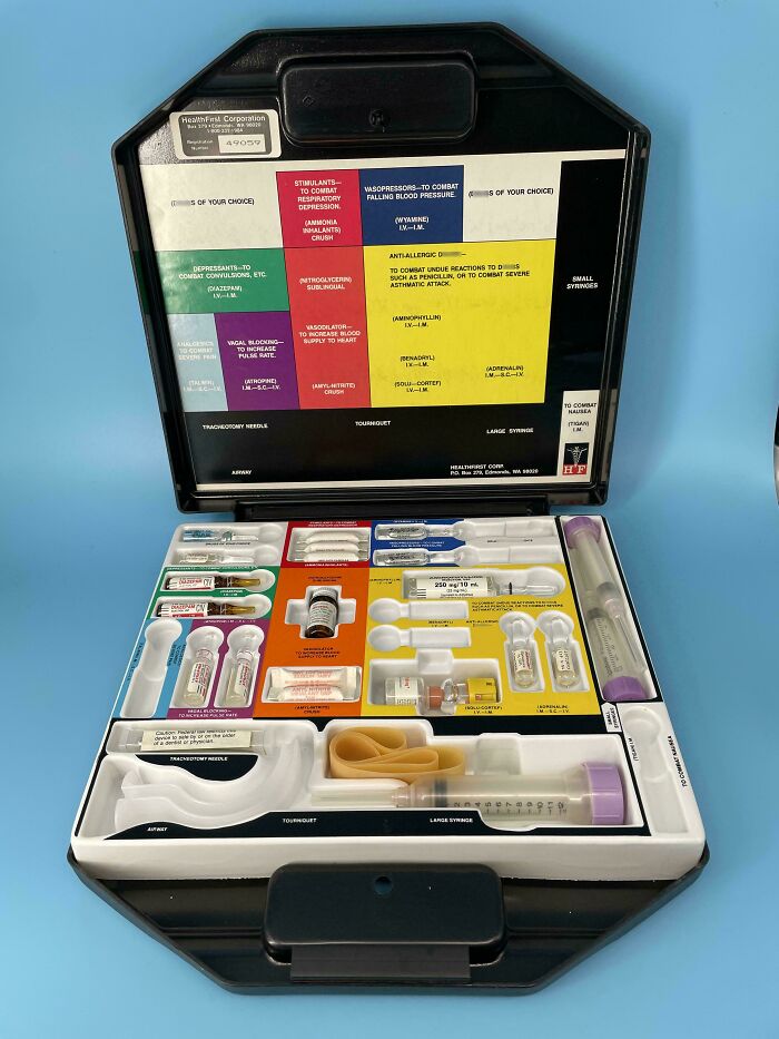 An organized medical kit with various supplies, an unexpected treasure from dumpster diving.