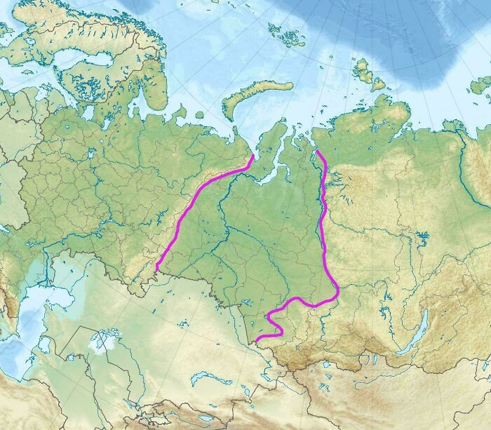 An interesting maps graphic highlighting specific borders and regions across the Russian territory