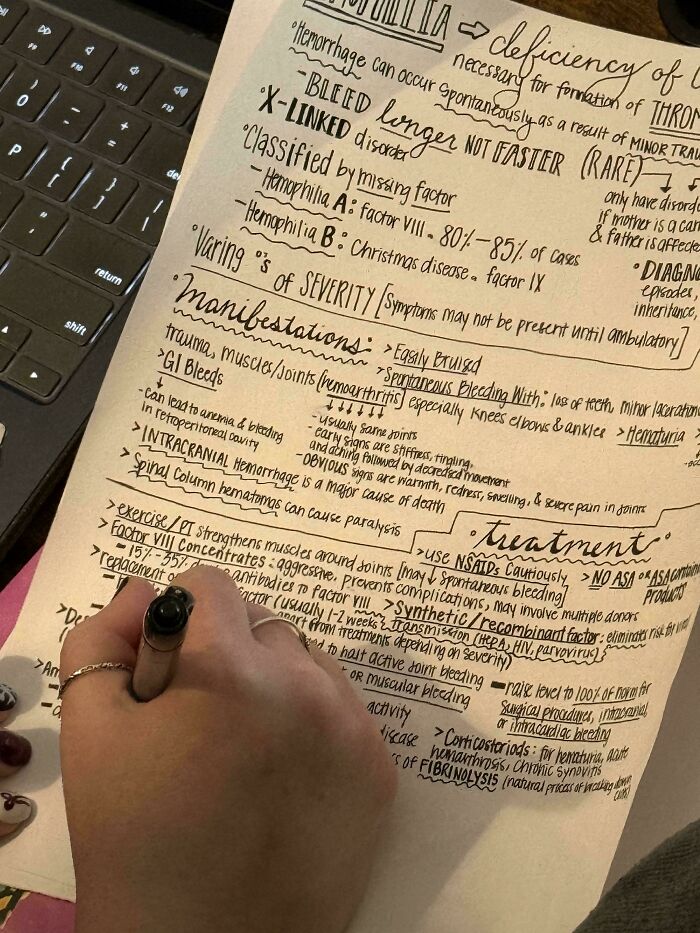 Mildly interesting pictures of handwritten notes on Hemophilia, detailing symptoms and treatment.