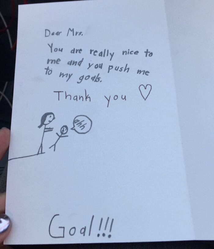 Handwritten funny Valentine’s Day card with a childlike drawing, expressing gratitude and humor as a funny Valentine’s Day gift.