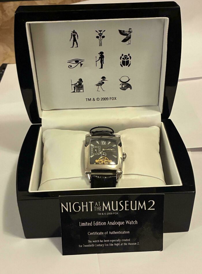 Mildly interesting pictures: A limited edition Night at the Museum 2 analogue watch in its display box.