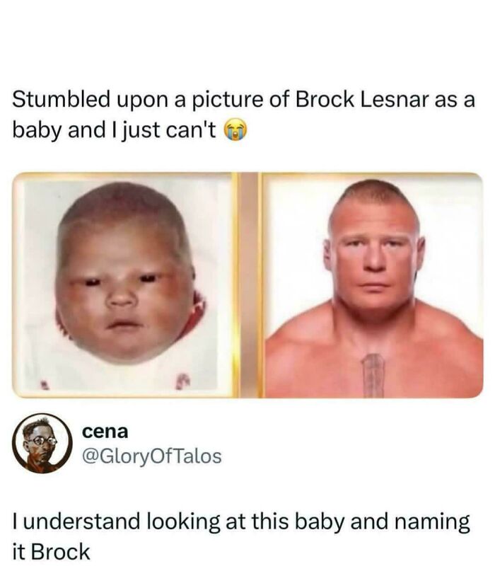 Photo comparison of a baby and a muscular man, illustrating an unusual face resembling a devil sunrise effect.