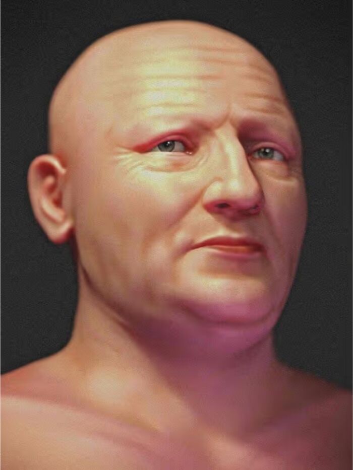 3D face reconstruction of a classical composer created using skull scans and portraits in a scientific study.