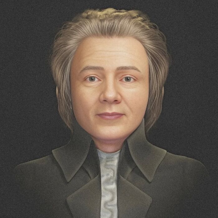 Recreated face of classical composer Bach based on skull scans and historical portraits by a scientist.