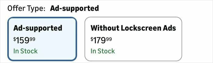 Price comparison between ad-supported and ad-free options, highlighting consumerism and marketing tactics.