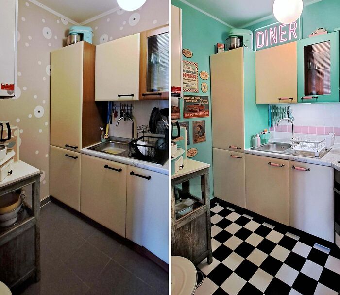 Transformamos la vieja cocina en una cafetería de los 50