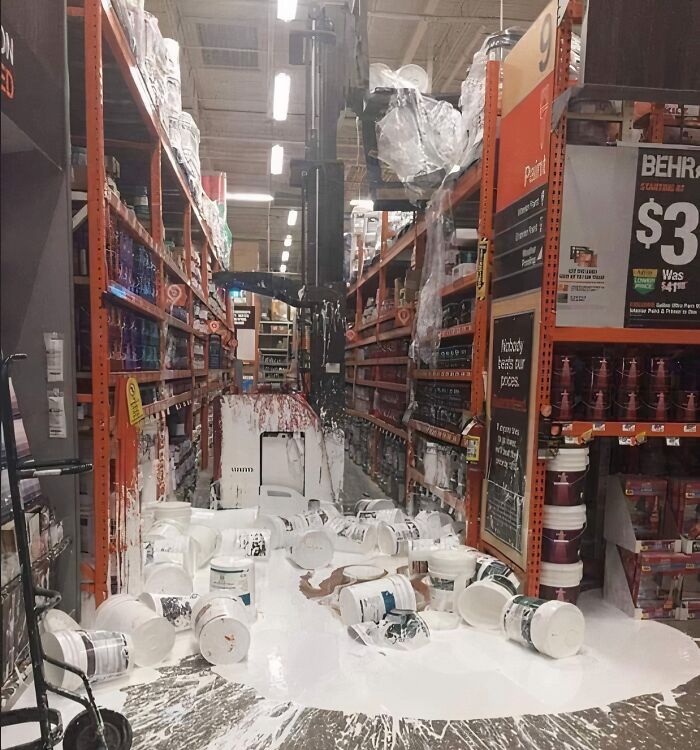 WCGW When You Put The Biggest Paint Containers On The Highest Shelf?