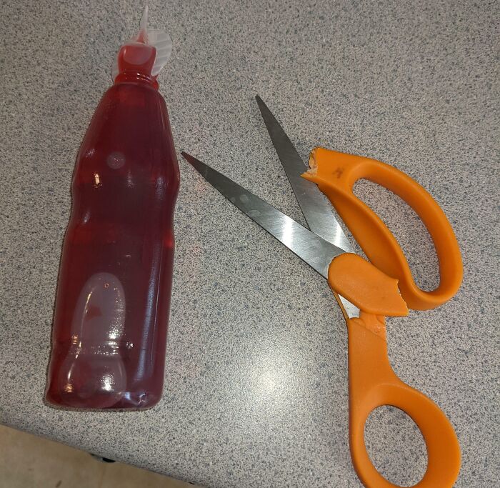 Apparently, My Scissors Couldn't Handle A Koolaid Bursts Bottle
