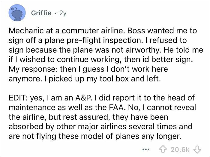 Mechanic refuses to sign unsafe plane inspection, quits job, reporting issue to FAA in a savage revenge on boss story.
