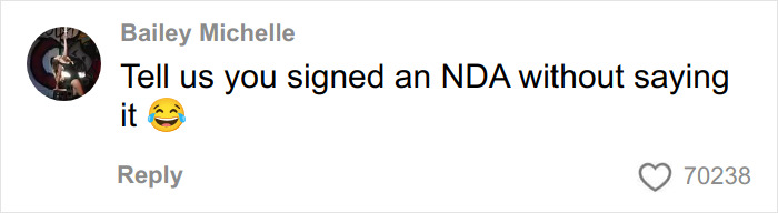 Comment on social media by Bailey Michelle joking about signing an NDA related to the ex-Disneyland Evil Queen controversial firing.