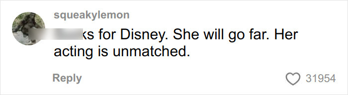 Screenshot of a social media comment praising the ex-Disneyland Evil Queen&rsquo;s unmatched acting skills amid controversy.