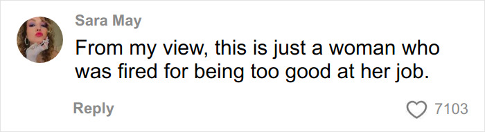 User comment on social media about an ex-Disneyland Evil Queen, expressing support after her controversial firing.