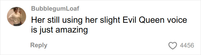 Comment praising the person&rsquo;s slight Evil Queen voice, shared in a post related to Ex-Disneyland Evil Queen.
