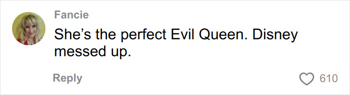 Screenshot of a comment praising the ex-Disneyland Evil Queen&rsquo;s role, related to her controversial firing discussion.