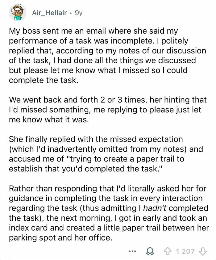 Text conversation describing a petty and savage way an employee got revenge on their boss with a paper trail.