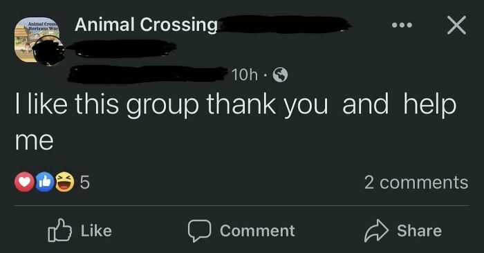 Social media post showing a boomer struggling to use technology with a confusing message in a gaming group.