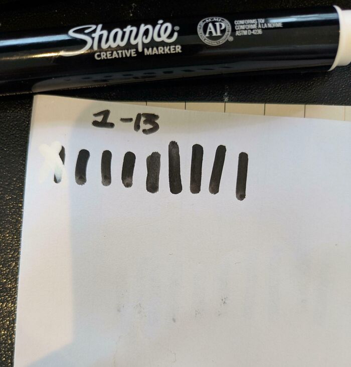 Close-up of a Sharpie marker next to uneven black ink strokes, illustrating frustration with people who are selfish and stupid to work with others.