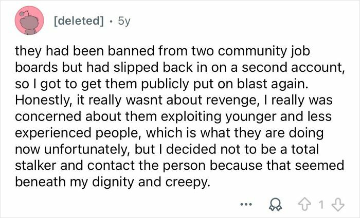 Reddit user explaining how they exposed a boss exploiting younger employees in a petty and savage revenge story.