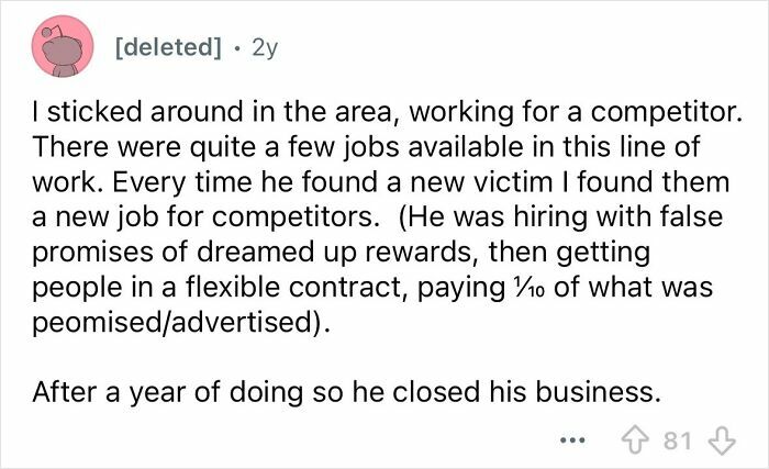 Screenshot of a revenge story about getting back at a boss by helping competitors find new employees.