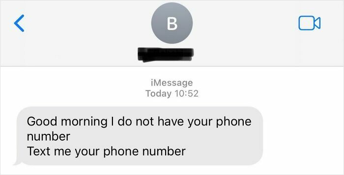 Text message showing confusion in using technology, illustrating boomers struggling to exchange phone numbers correctly.