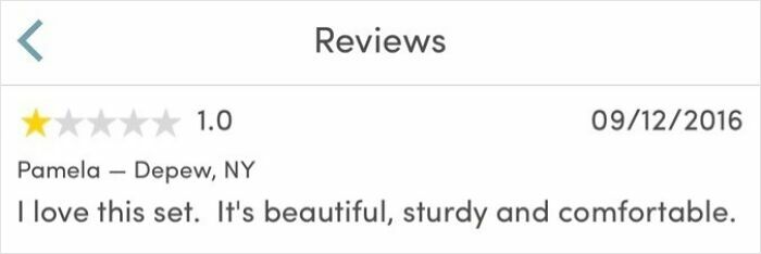 One-star review from Pamela in Depew, NY, highlighting a failed attempt by boomers to use technology successfully.