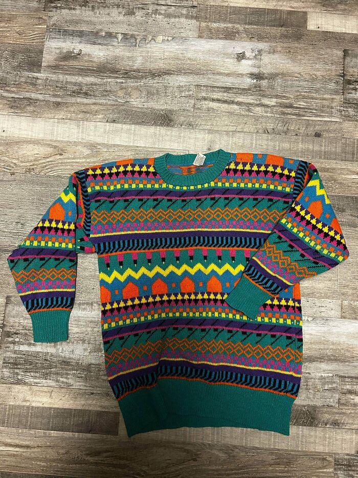 A colorful sweater, representing consumerism and price differences in fashion.