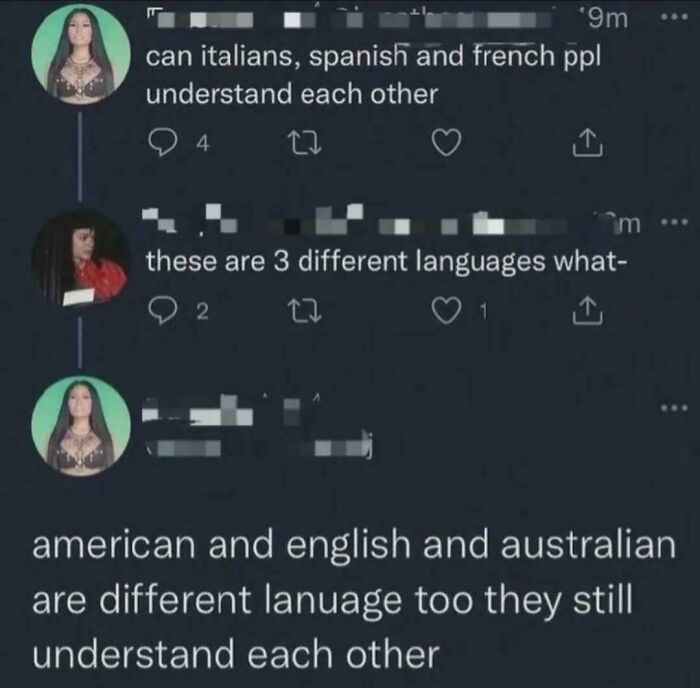 Tweet claiming American and English are different languages, an example of Americans confidently posted silly things.