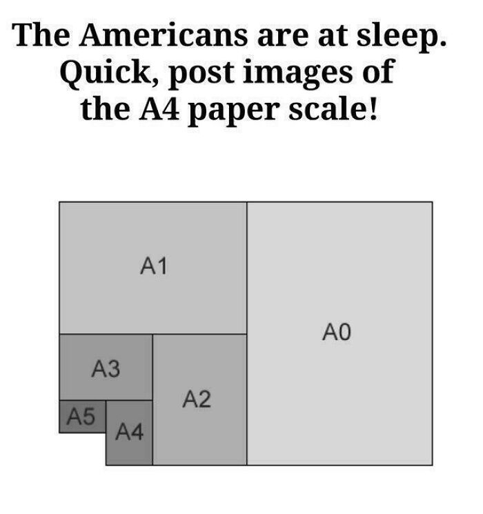 A diagram explaining the joke about A4 paper scale, a concept often needing explanation.