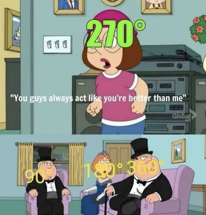 A Family Guy meme about angles (270, 90, 180, 360) that needs someone to explain the joke.