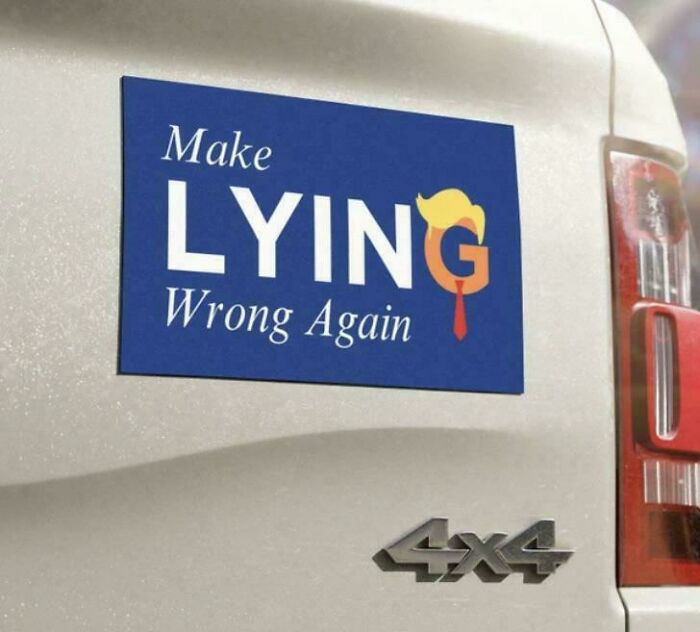 Political bumper sticker Make Lying Wrong Again with stylized G and tie