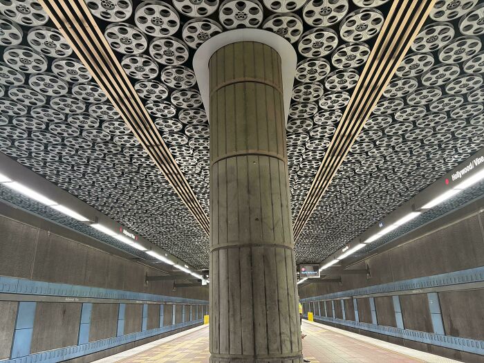 The Metro Subway In Hollywood Has A Ceiling Covered In Film Reels
