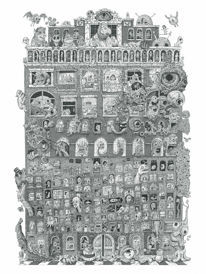 Residents. (An Entire Apartment Building). The Most Challenging Drawing I've Ever Done. I Worked On This For Over 2 Years