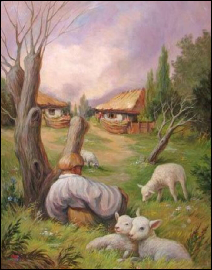 "Optical Illusion: This 1995 Oil Painting By Oleg Shupliak Hides A Whole Face In The Landscape."